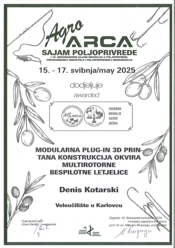 Predstavljena inovacija iz projekta cAMGARS nagrađena srebrnom medaljom na sajmu AGRO ARCA 2025