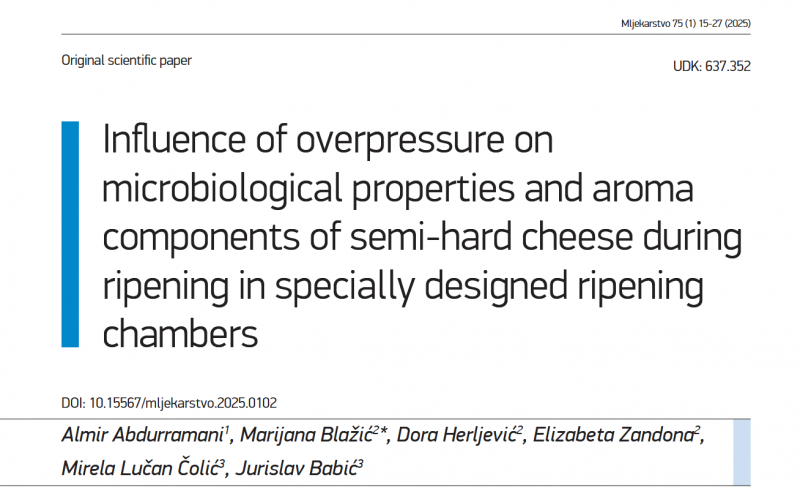Novo znanstveno postignuće tima SIROFONIJA: Utjecaj nadtlaka na kvalitetu polutvrdog sira tijekom dozrijevanja